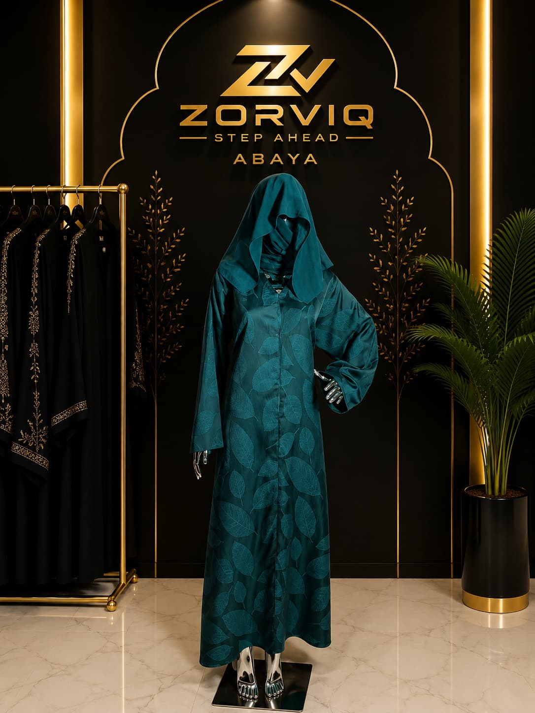 Zorviq Teal Leaf Abaya